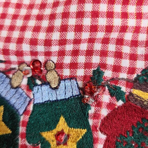 Bobbie Brooks Woman Red White Checked Christmas Mittens Button Front Top 18W 20W - Picture 6 of 9